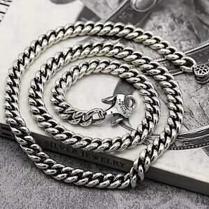 Sterling Silver Cuban Luxury Necklace, Thick Chain Link, Unisex, Designer